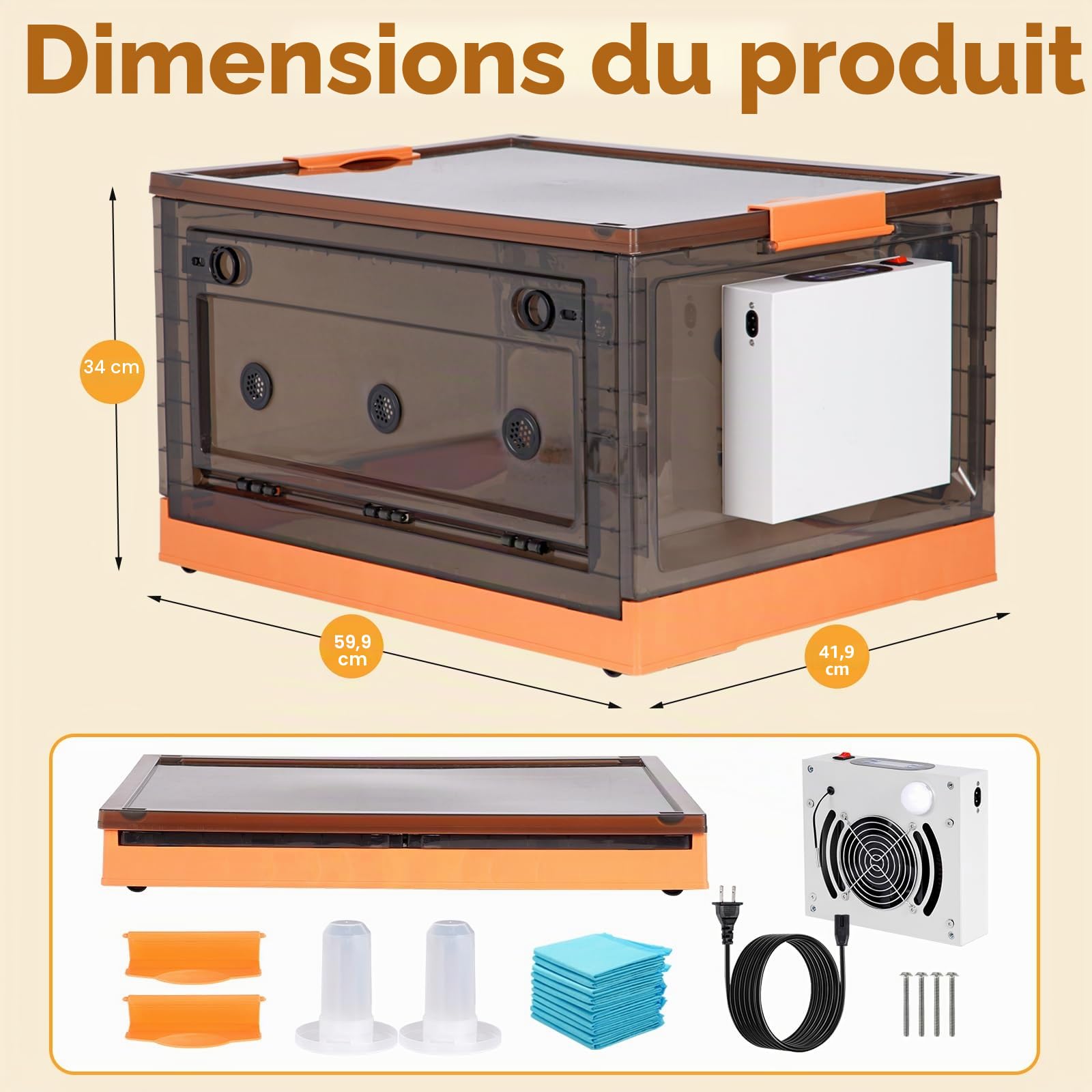 Kit de Boîte D'Élevage de Poussins Pliable, Couveuse Chauffage pour Poulailler avec Mangeoire et Abreuvoir Automatique, pour Les Canetons, Chatons, Chiots, Lapins et Hamsters