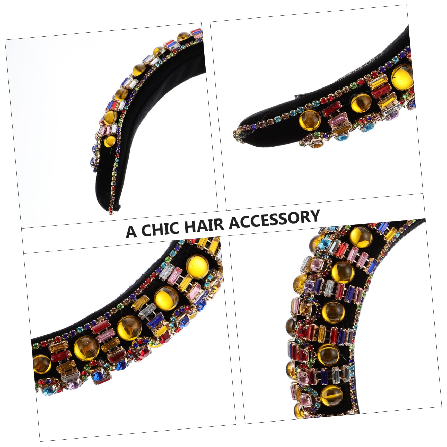 Diadema Ancha de Gemas de Imitación Amarilla para Mujer | Acolchada, Diseño Vintage Cristales, para Vestido de Noche y Uso Diario