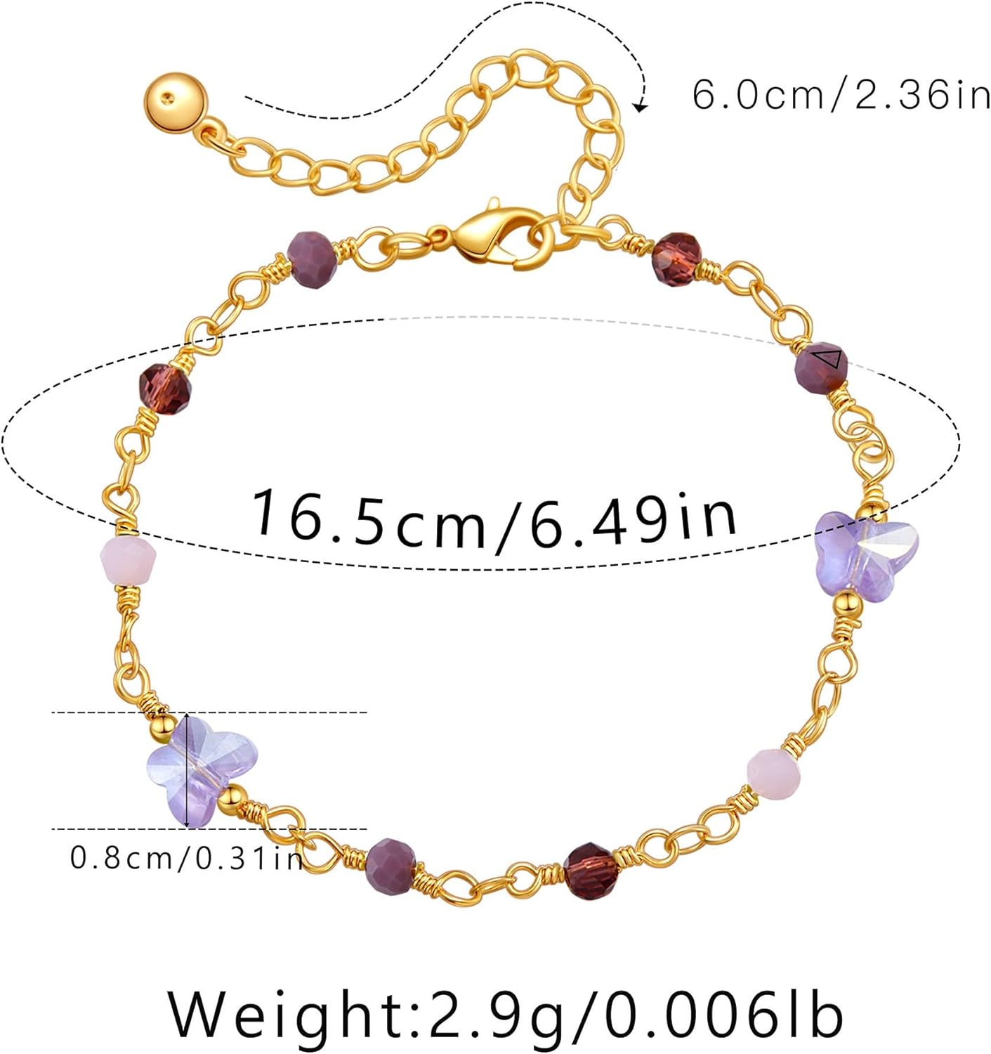 Yumikoo 18k Gold Plated Bracelets for Women Fashion (Purple Butterfly Purple Beads) - Image 4
