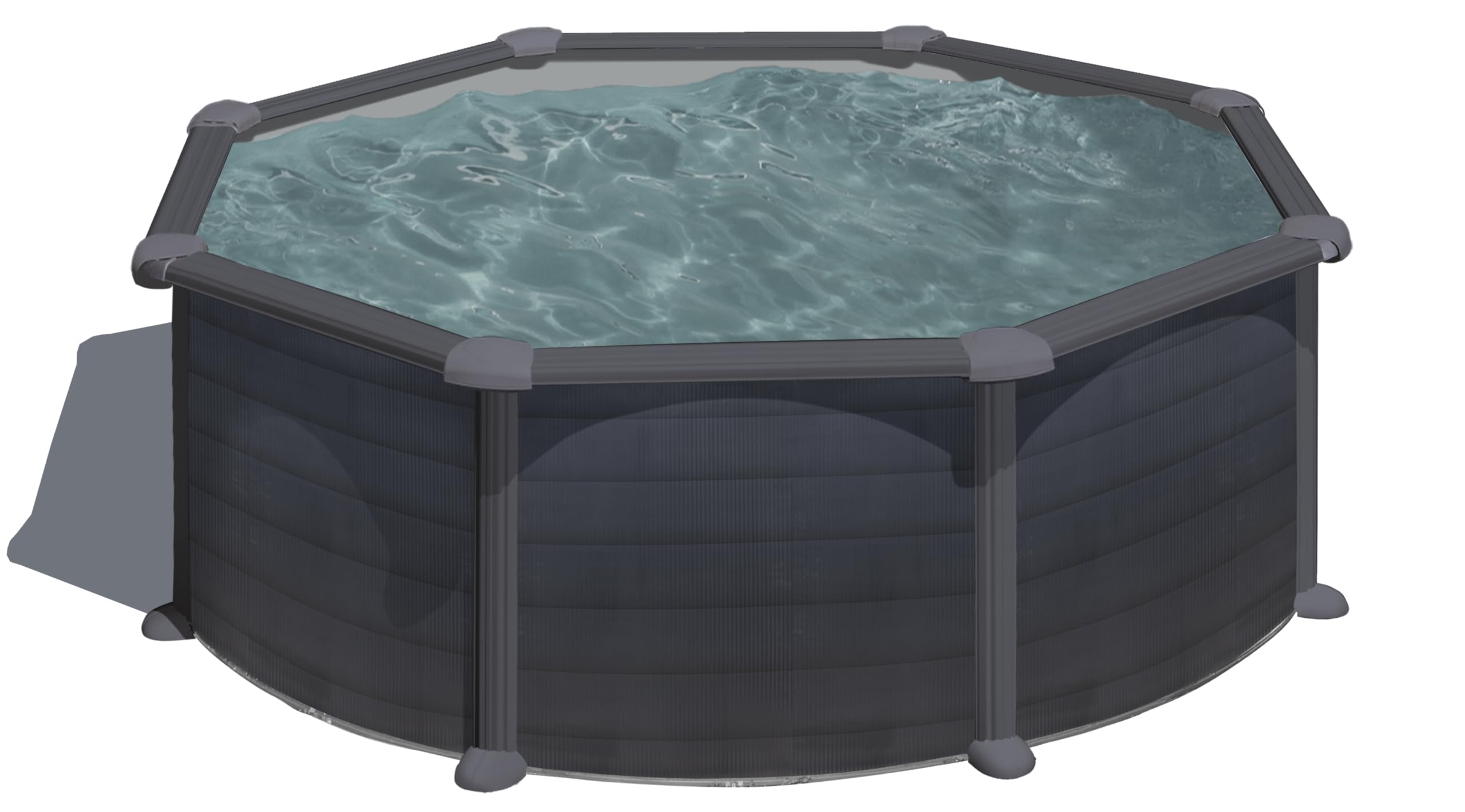 Piscina Gre KITPR358GF Granada. - Piscina fuori terra in acciaio, rotonda con aspetto in acciaio grafite. Piscina scomponibile per Giardino. 350 x 132 cm
