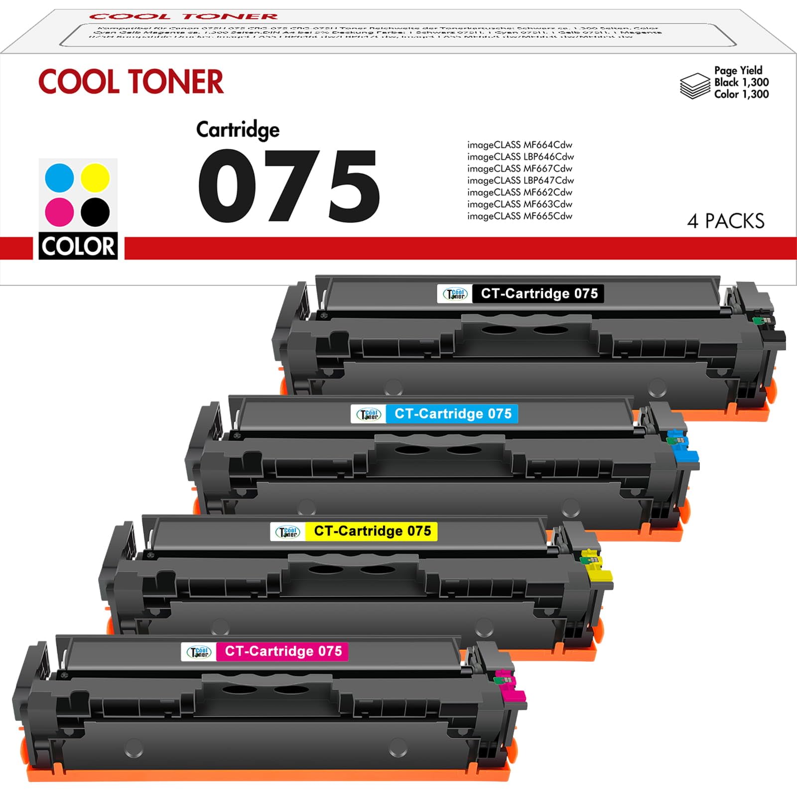 075 075H Toner Compatibile per Canon I-sensys MF664Cdw MF667Cdw | 075 Cartuccia di Toner ImageCLASS LBP646Cdw LBP647Cdw MF665Cdw MF662Cdw MF663Cdw Series Inchiostro Stampante 4-Confezione