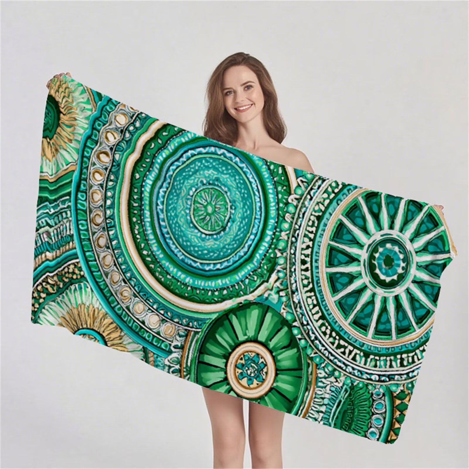 Telo Mare Microfibra 90x180 cm Telo Mare Grande, Asciugamano Palestra Assorbente Asciugatura Rapida, Asciugamano Mare Antisabbi Stuoia Spiaggia per Piscina, Campeggio, Viaggio - Turchia Verde G1-488