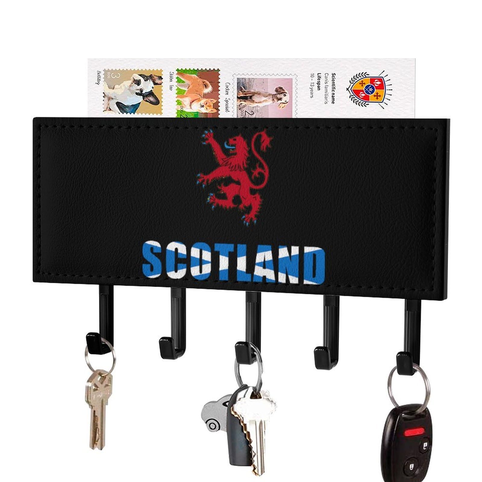 NCLQVJXZKHW Scotland Flag Scottish Lion Key Holder with 5 Hooks Key Hooks Wall Mounted Key Racks Key Hanger Organiser Shelf