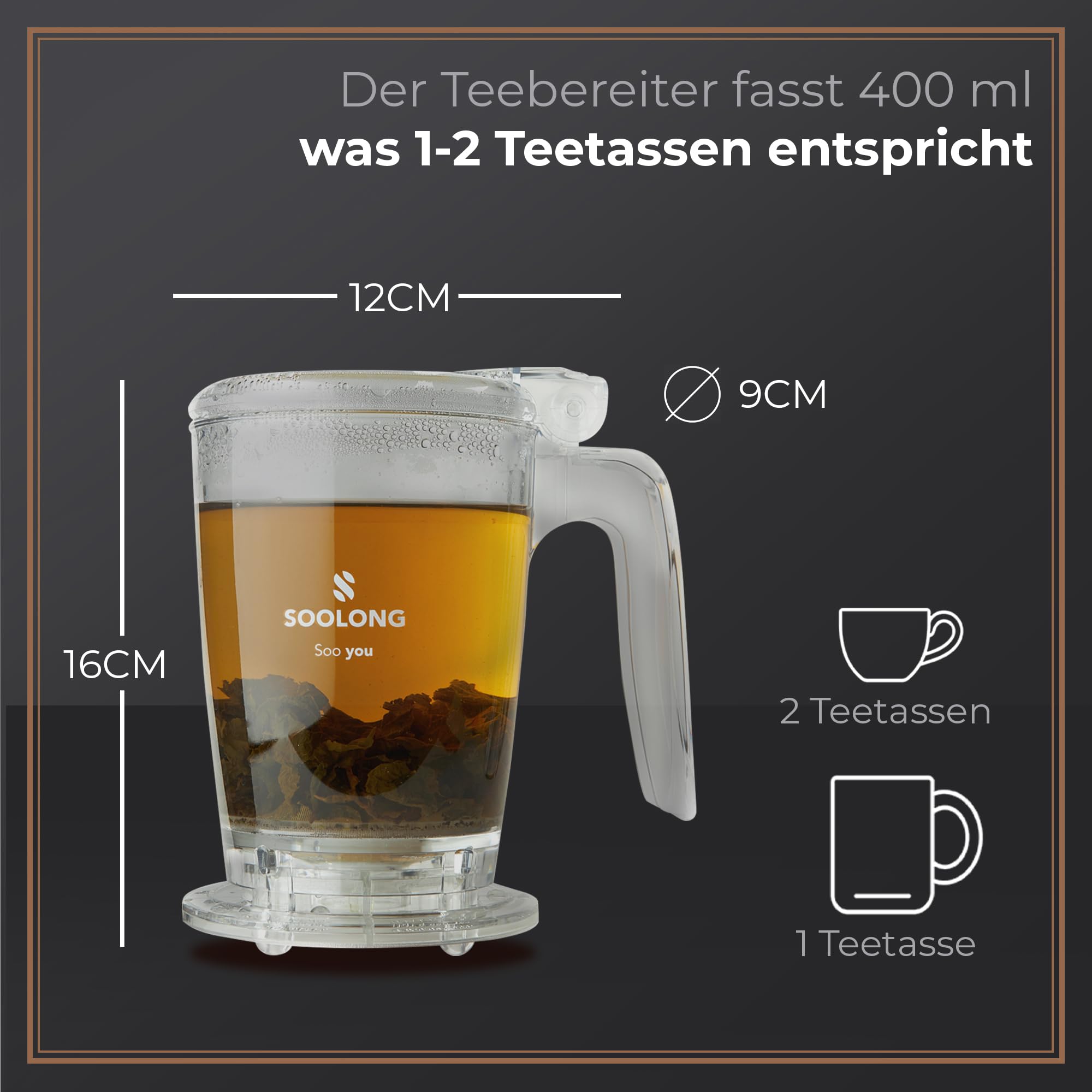Soolong Teamaker, Infuse Master, praktischer Teekocher, Ice-Teekocher für Tee und Eistee aus Tritan, Teekocher ist BPA-frei und spülmaschinenfest - 450ML - Muttertag - Geschenk - 1 Stück