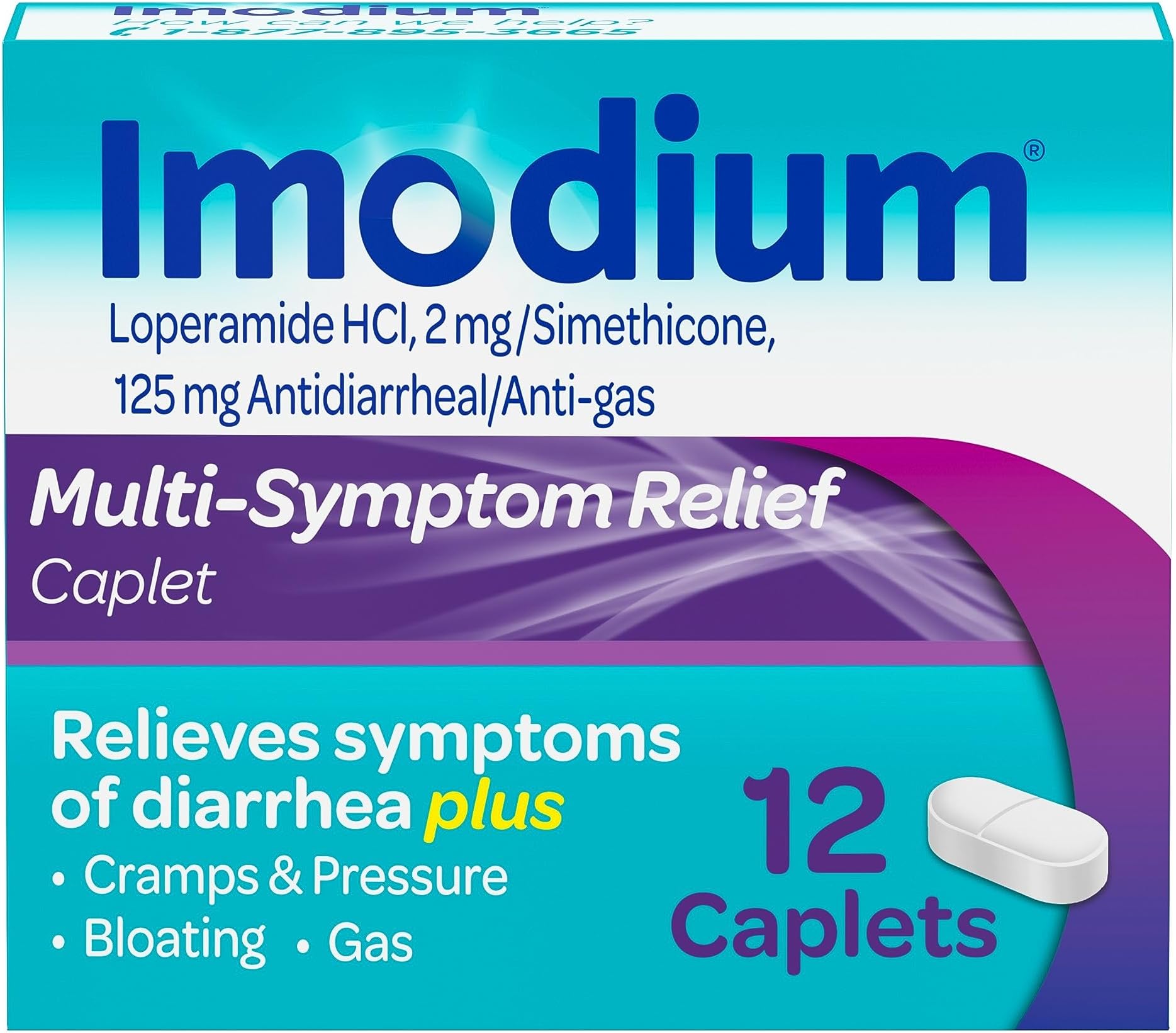 Imodium A-D Diarrhea Relief Caplets with 2 mg Loperamide Hydrochloride, Anti-Diarrheal Medication to Help Control Symptoms of Diarrhea Due to Traveler's Diarrhea, Easier to Open, 12 ct