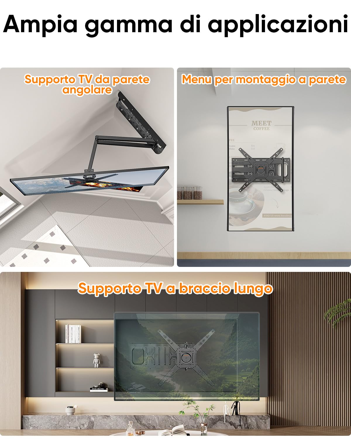 Supporto TV Parete con Braccio Girevole ed Estendibile di 655mm, 180° Rotazione Supporto TV Monitor per LCD/LED da 13 a 50 Pollici fino a 35kg, Max VESA 300x300mm