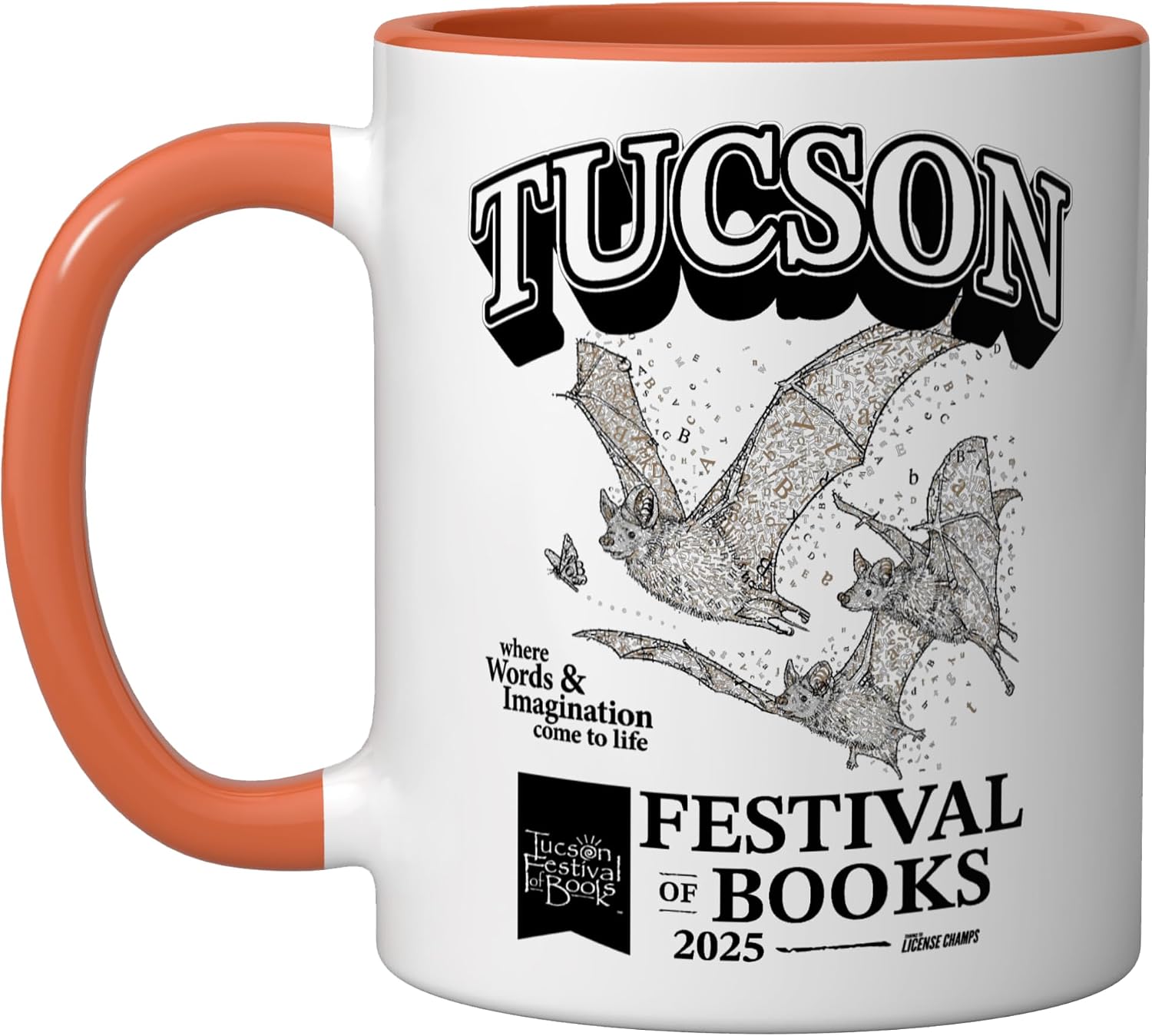 Tucson Festival of Books | Merch | TFOB 2025 | Criter Bat Ceramic Mug, Black/White