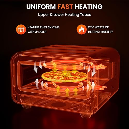 Miniatura 2 de Horno de pizza para interiores, máquina eléctrica de pizza de 12 pulgadas, pizza de 2 minutos, 6 presets 840F temperatura máxima olla de pizza con