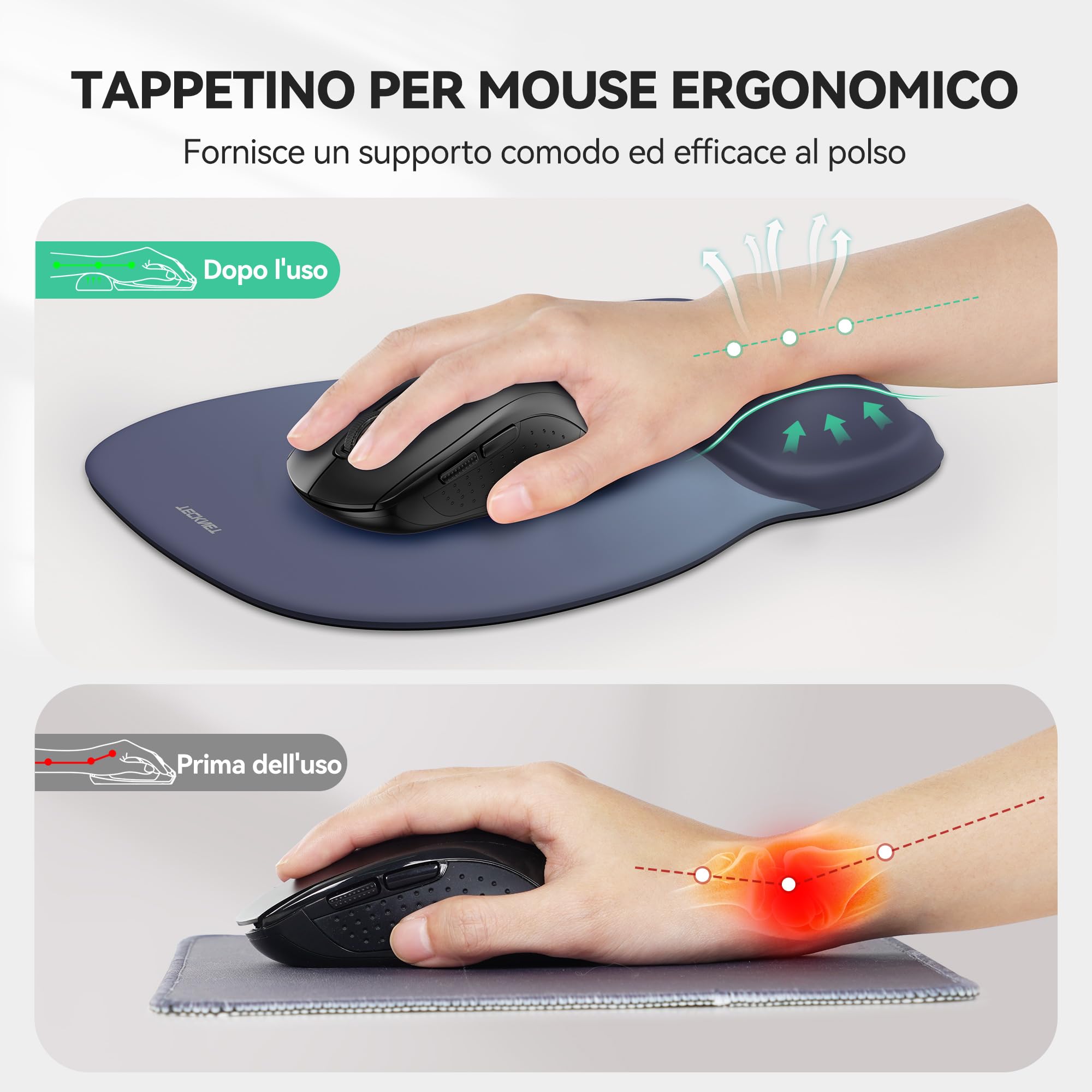 TECKNET Tappetino Mouse, Tappetino Mouse Ergonomico per Alleviare il Dolore al Polso, Tessuto Impermeabile, Base in PU Antiscivolo, Tappetino Mouse Poggiapolsi per Ufficio/Casa (Gradiente Blu)