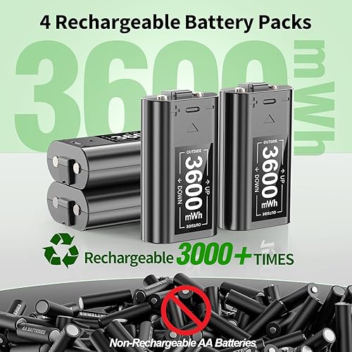Vista 5 de Paquete de baterías recargables para mandos Xbox, 4 baterías recargables de 3600 mWh para controlador Xbox, batería de controlador de la serie Xbox
