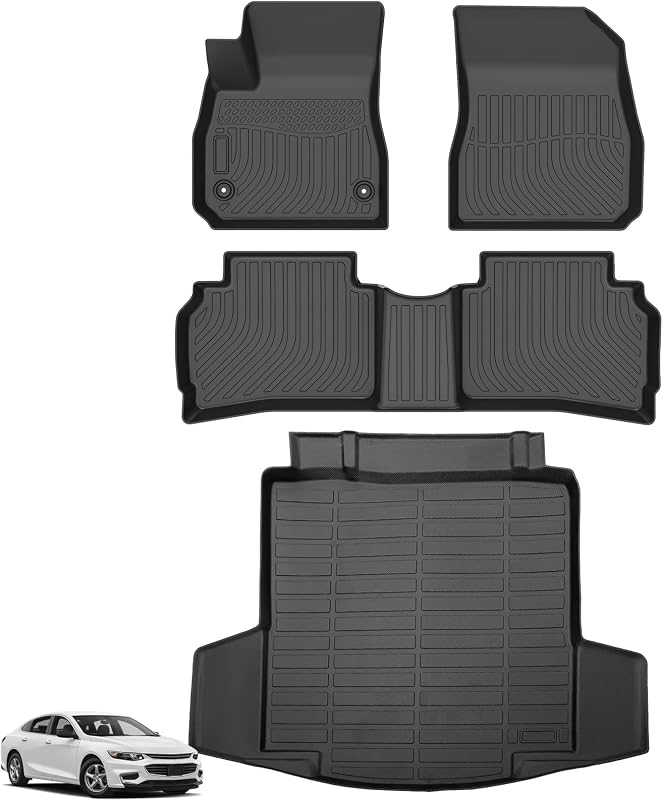 Floor Mats for Chevy Malibu 2016-2025, for Chevrolet Malibu LS, RS, LT | Premier Custom Fit TPE Cargo Liner, Waterproof Duty Anti-Slip, 2023 Malibu Floor Mats Accessories(NOT for Hybrid, limited)