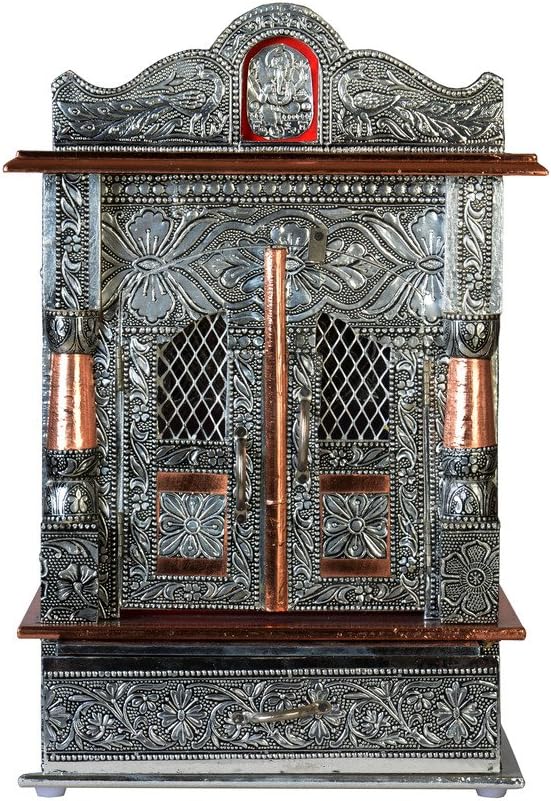 Aluminium & Copper Oxidized Home Temple Mandir Size- L-12 B-7"