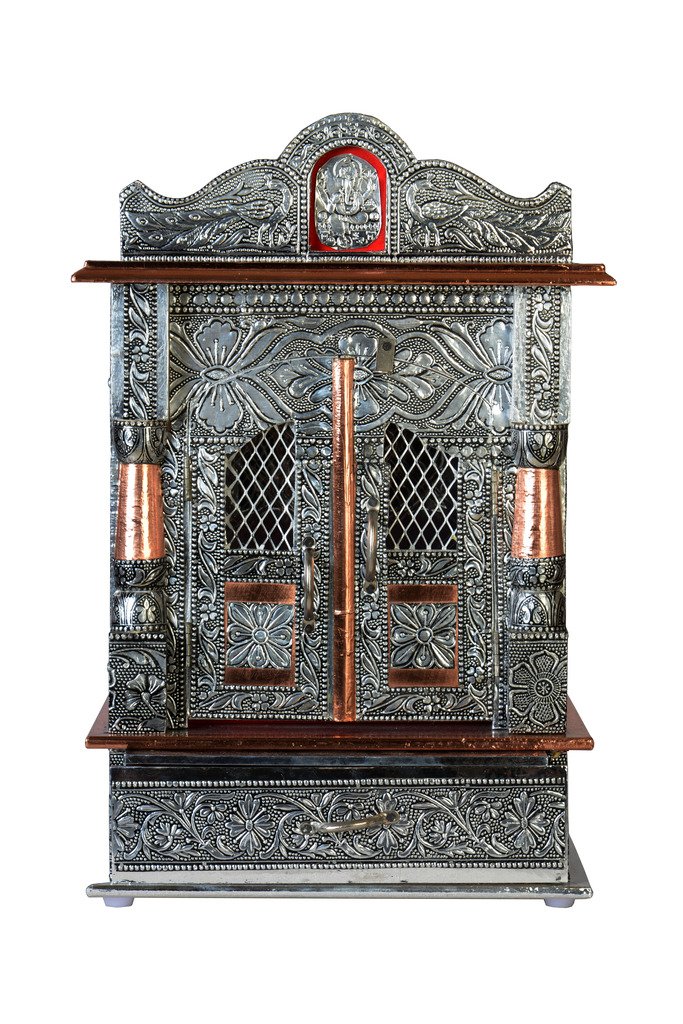 Akshar Furniture Aluminium & Copper Oxidized Home Temple Mandir Size- L-12 B-7"