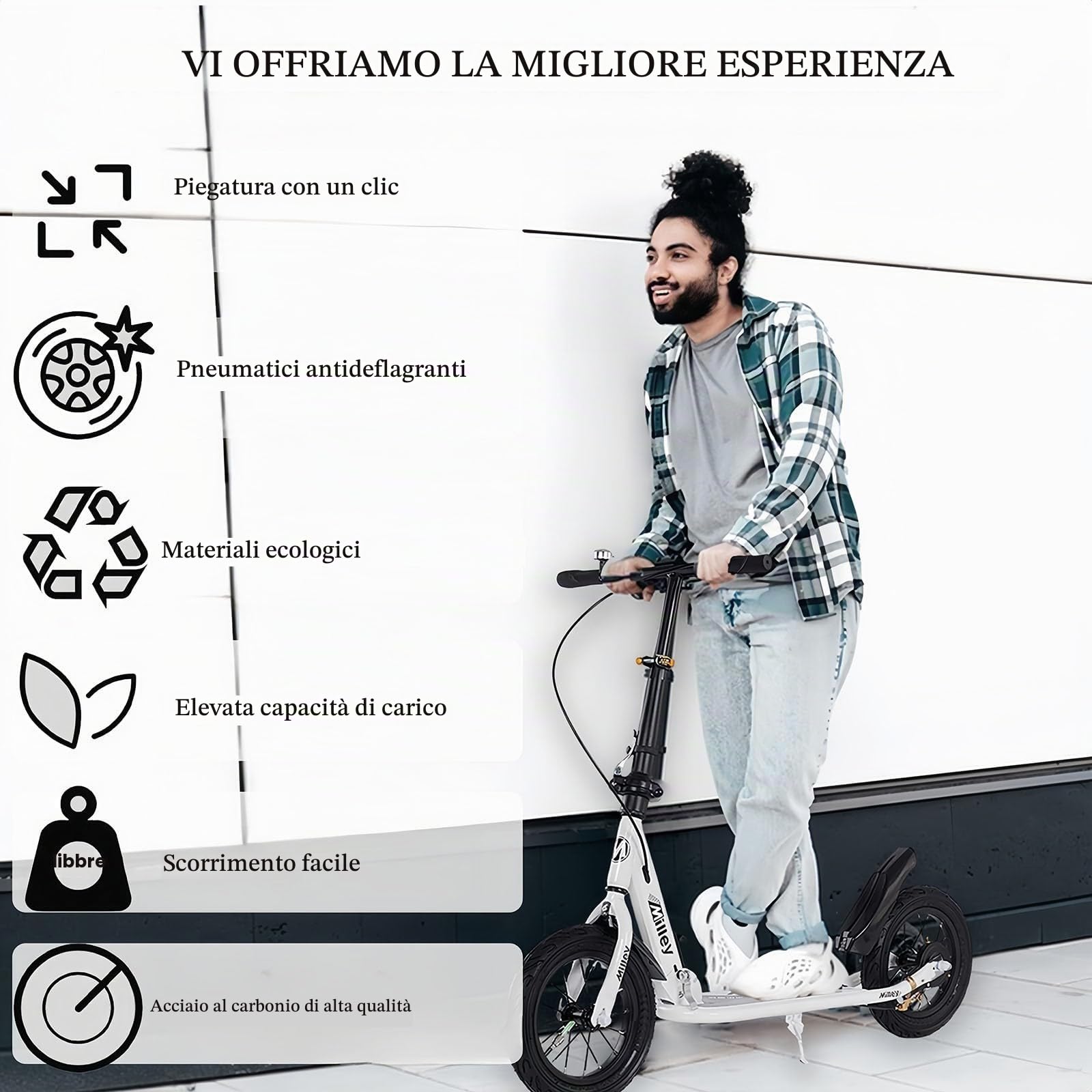 Monopattino XXL Big Wheel Scooter Per Adulti, Monopattino Pieghevole Con Freno A Mano E Freno, Monopattino Per Adulti E Bambini, Capacità Di Carico Di 150 Kg