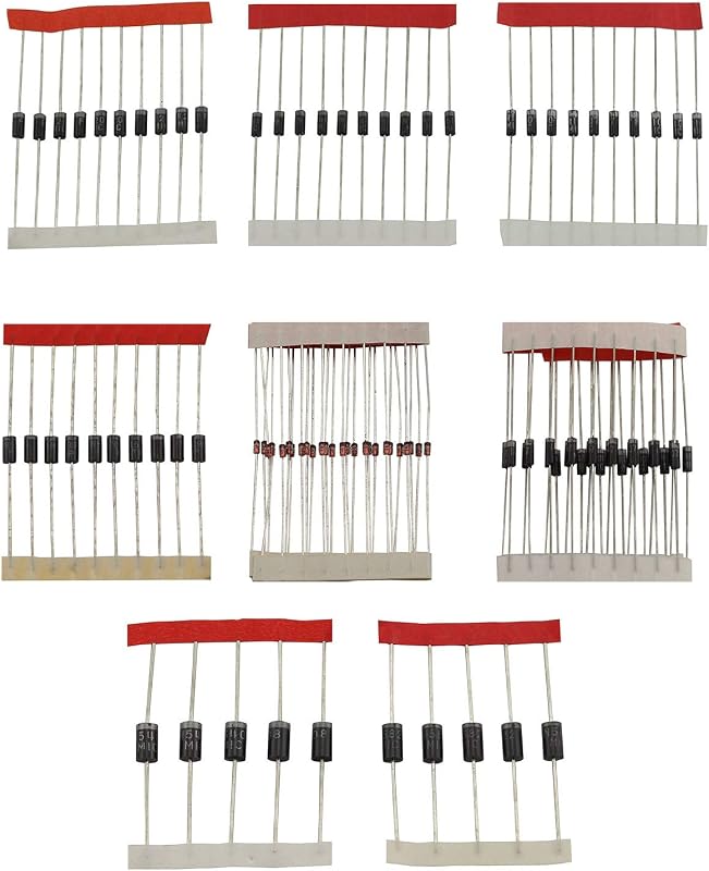 Tegg 100pcs Diode Assorted Kit 8 Values DIY Electronic Components Diode Assortment Standard Recovery Power Rectifier 1N4148 1N4007 1N5819 1N5399 FR107 FR207 1N5408 1N5822