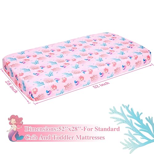 Miniatura 4 de UOMNY Sábana bajera ajustable para cuna para niñas, para colchones estándar de cuna, transpirable, 28 x 52 pulgadas, color rosa