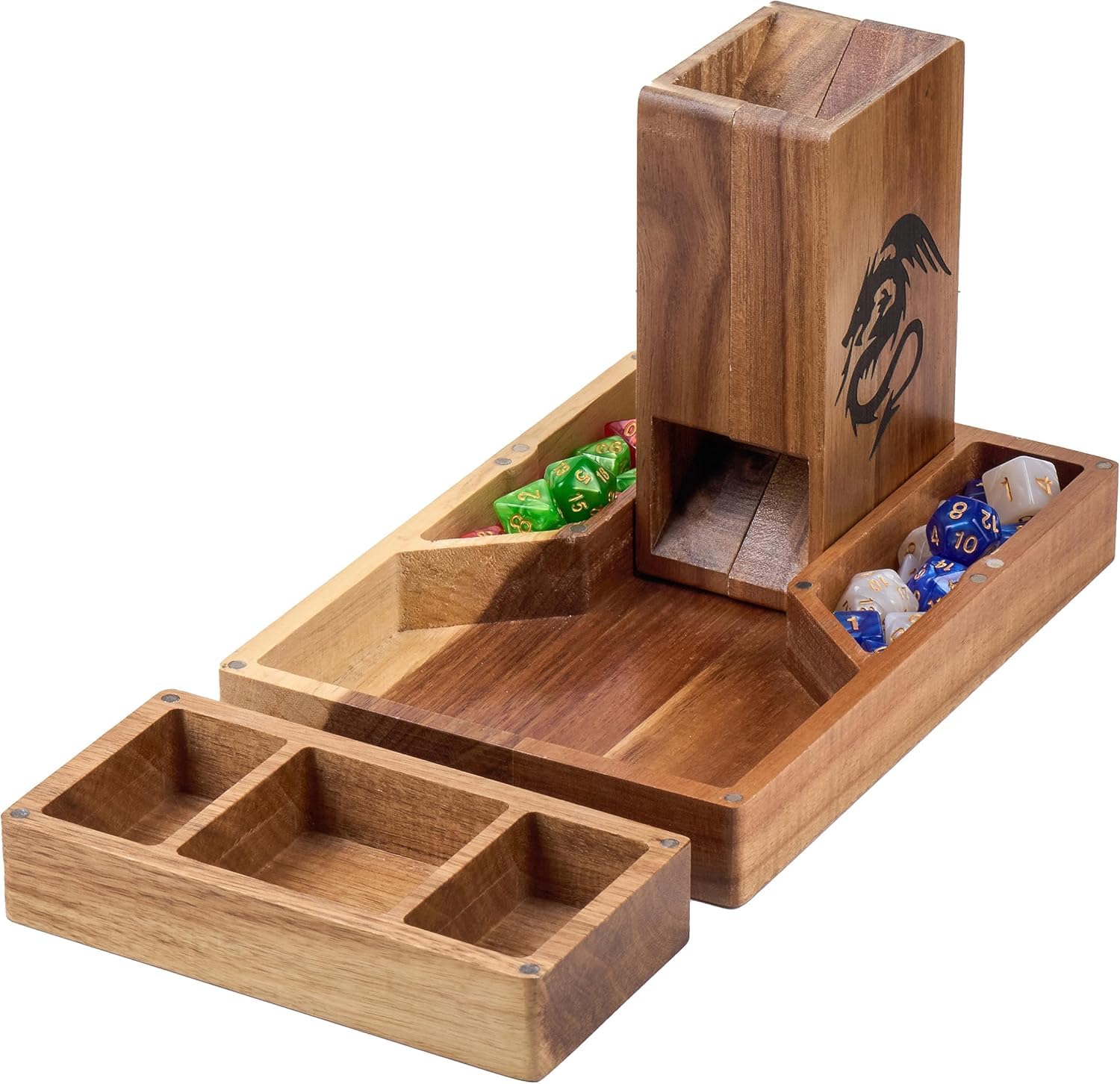 Tapeera Torre de Dados magnética de Madera con Bandeja para DND - Torre portátil con cámara de Dados, rodante para Juegos RPG y Mesa - Accesorios Mazmorras y Dragones