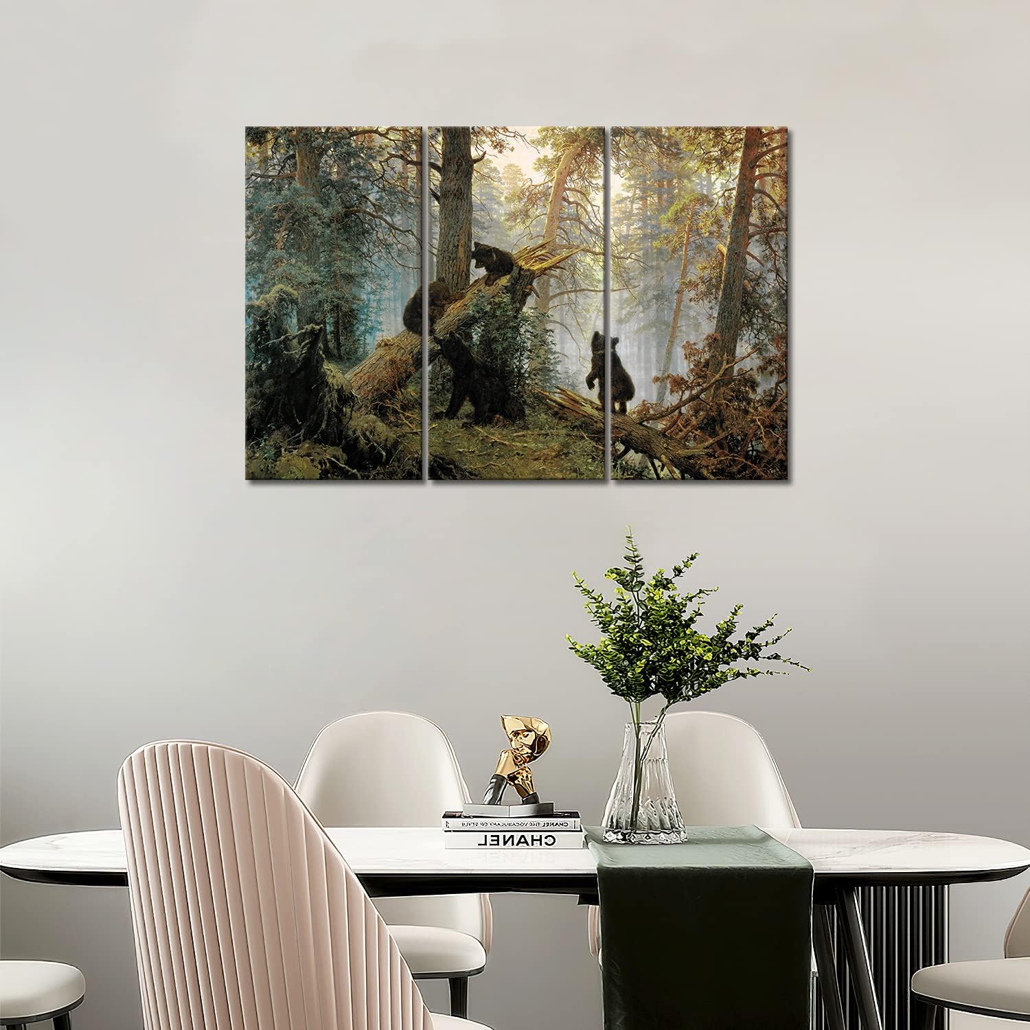 Black Bear Wall Art Bears Play in Forest Broken Tree Canvas Painting The Picture Print On Canvas Animal Pictures for Home Decor Decoration Gift 3 Piece