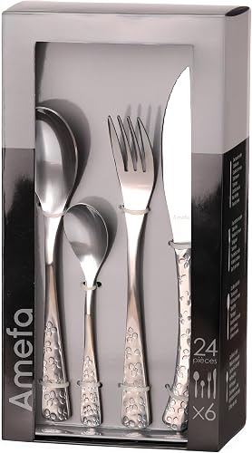 AMEFA - Servizio di posate da 24 posti per 6 persone - Bouquet - Acciaio 18/0 - Finitura Brillante - 6