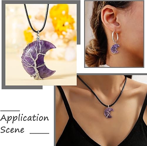 Miniatura 9 de Beadthoven - Dijes de cristal curativo de piedras preciosas naturales envueltas en alambre para hacer collares, joyas, Piedra Platino Latón