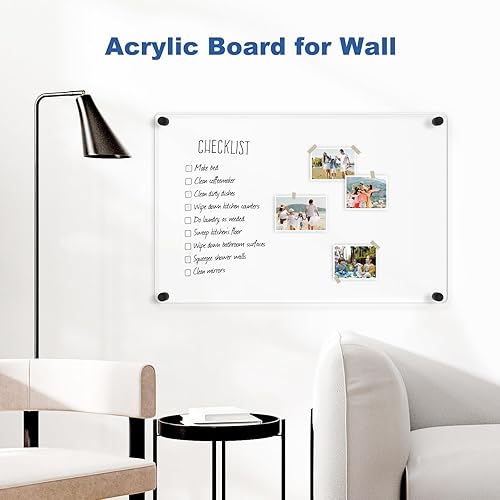 Miniatura 7 de Pizarra grande de acrílico transparente de borrado en seco, 24 x 16 pulgadas, negro, no magnético, sin marco, pizarra blanca transparente para