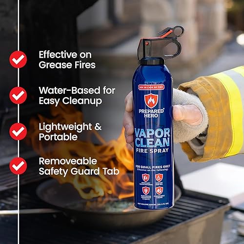 Miniatura 2 de Prepared Hero Manta de emergencia contra incendios + espray de fuego Vapor Clean, 1 paquete, extintor para el hogar, cocina, vehículo, cámper
