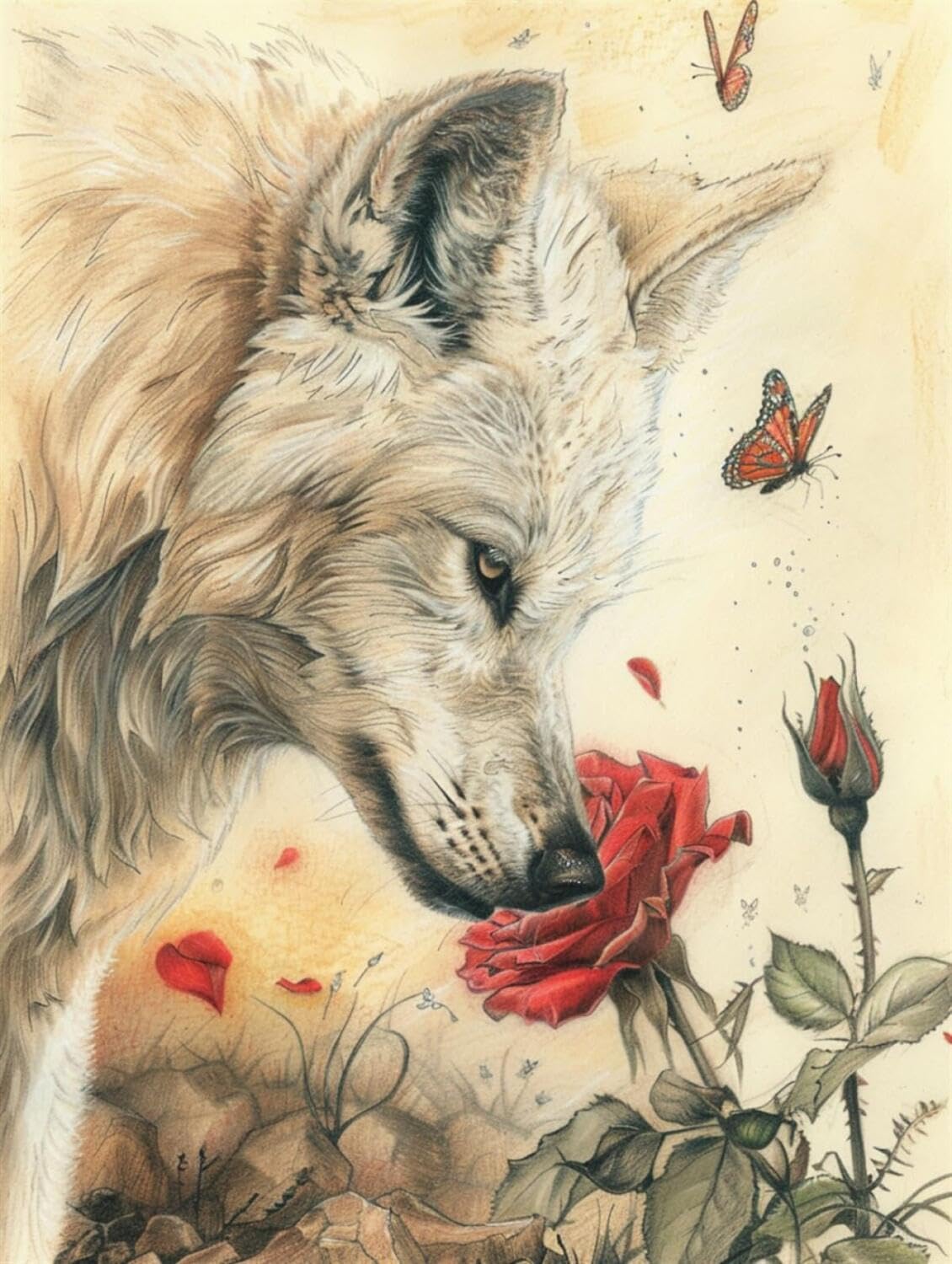 Rqwybcaxn DIY Latch Hook Rug Making Kits The Wolf and the Rose 55x75cm