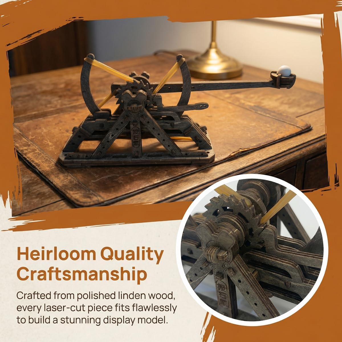 Adult 3D Wooden Catapult Puzzle Kit, DIY Mechanical Model Construction Set, Educational STEM Puzzle Desktop Toy or Decorative Item for Teens Aged 14 and Up