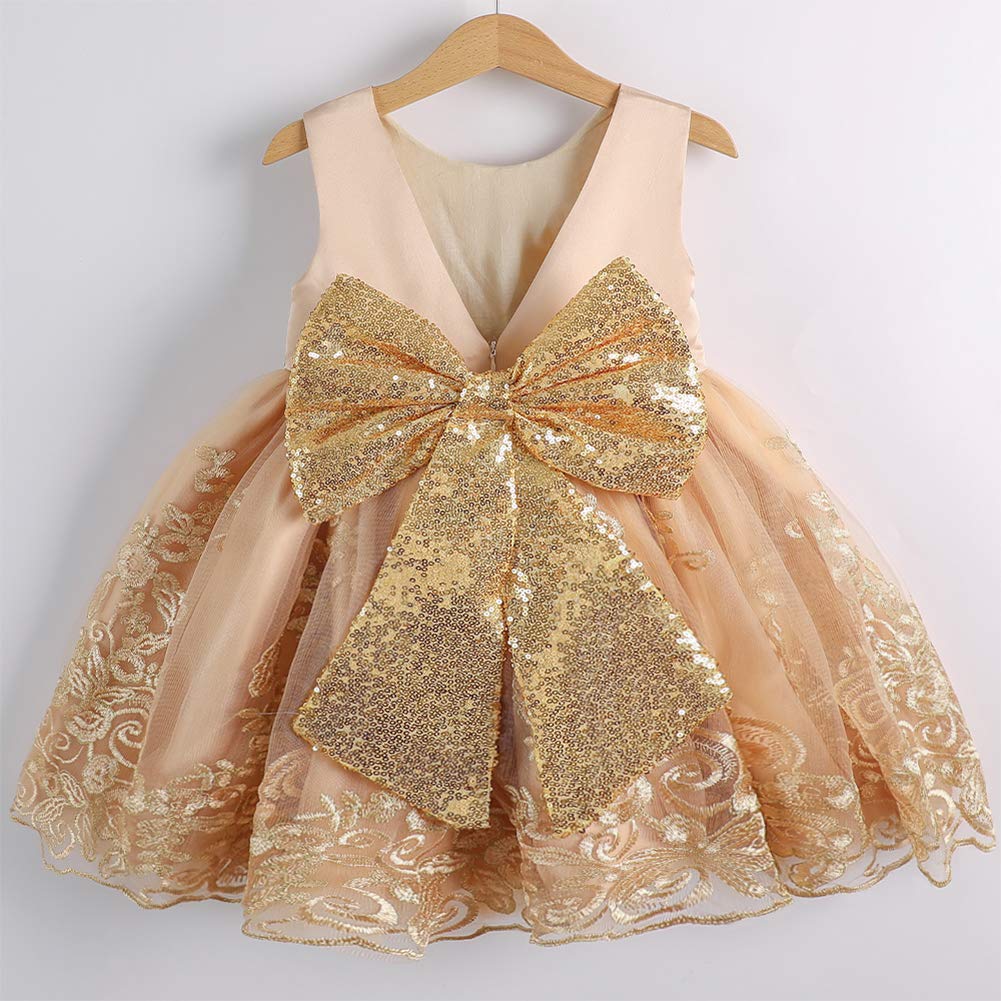 FYMNSI Baby Mädchen Geburtstag Partykleid Taufkleid Rückenfrei Stickerei Ärmellos Abendkleid Formal Festkleid mit Stirnband