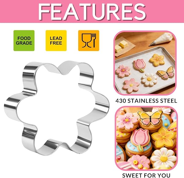 Lot de 6 emporte-pièces en forme de fleur, tulipe, fleur de cerisier, frangipanier, marguerite, tournesol, papillon, en acier inoxydable pour la cuisson des biscuits - 2