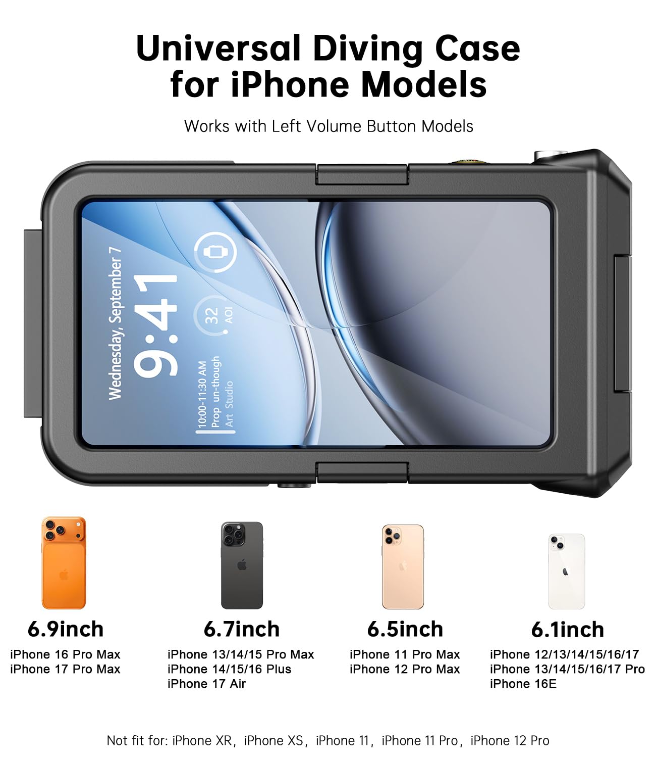 Custodia subacquea per telefono, design per iPhone, [15m/50ft] impermeabile per snorkeling e immersioni, custodia per foto e video, impugnatura per iPhone 17 16 15 14 13 12 Pro Max fino a