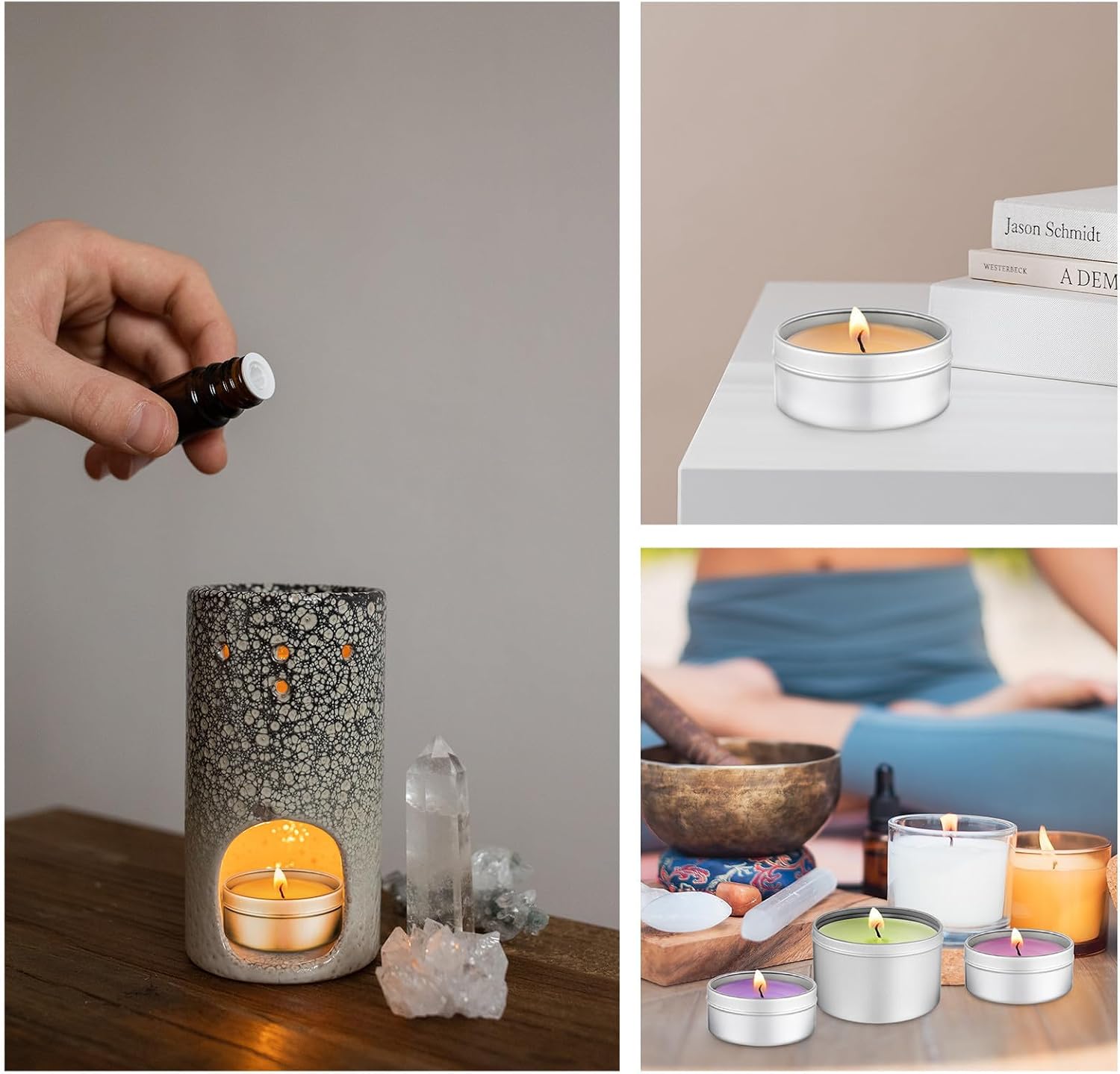 Gatuida Silver Aluminum Candle Tins with Cotton Wicks, 8cm | Handmade Pillar Shape, Rust Proof and No Deforming Finish, DIY Birthday Gifts, Burn Clean and No Fading