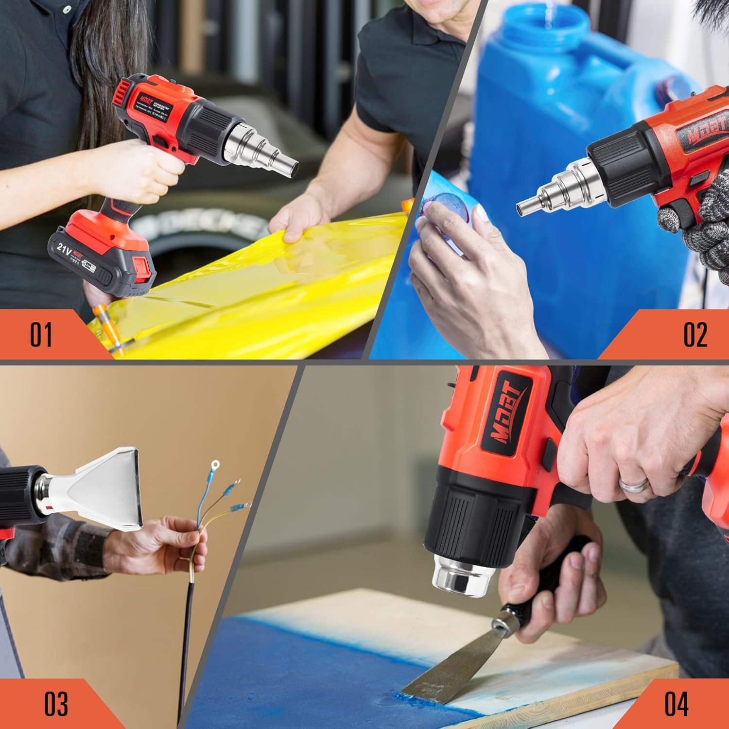 Heat Gun with Two 2.0 Ah Battery, 21V Cordless Heat Gun with 5 Nozzle,Max 1022℉ Hot Air Gun Kit for Shrink Tubing, PVC Wrap, Grafts