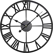 Large Wall Clocks for Living Room ,Metal Wall Clock for Garden, Silent Non-Ticking Roman Numerals Wall Clock for Indoor & Outdoor, Vintage Look Clock for Bedroom, and Kitchen (Black, 80 CM (35"))