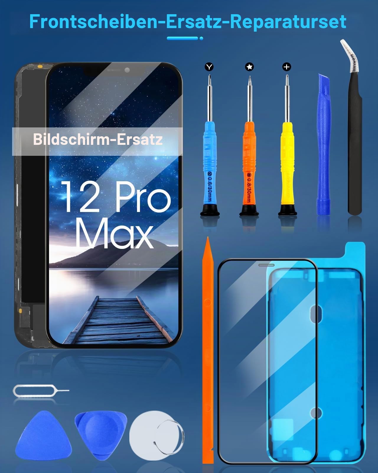 ARSSLY LCD Bildschirm für iPhone 12 Pro Max 2020 LCD Display für iPhone 12 Pro Max A2411 A2342 A2410 A2412 Touchscreen Digitalisiergerät Komplettes Panel mit Reparaturset, (Schwarz Ohne Rahmen)