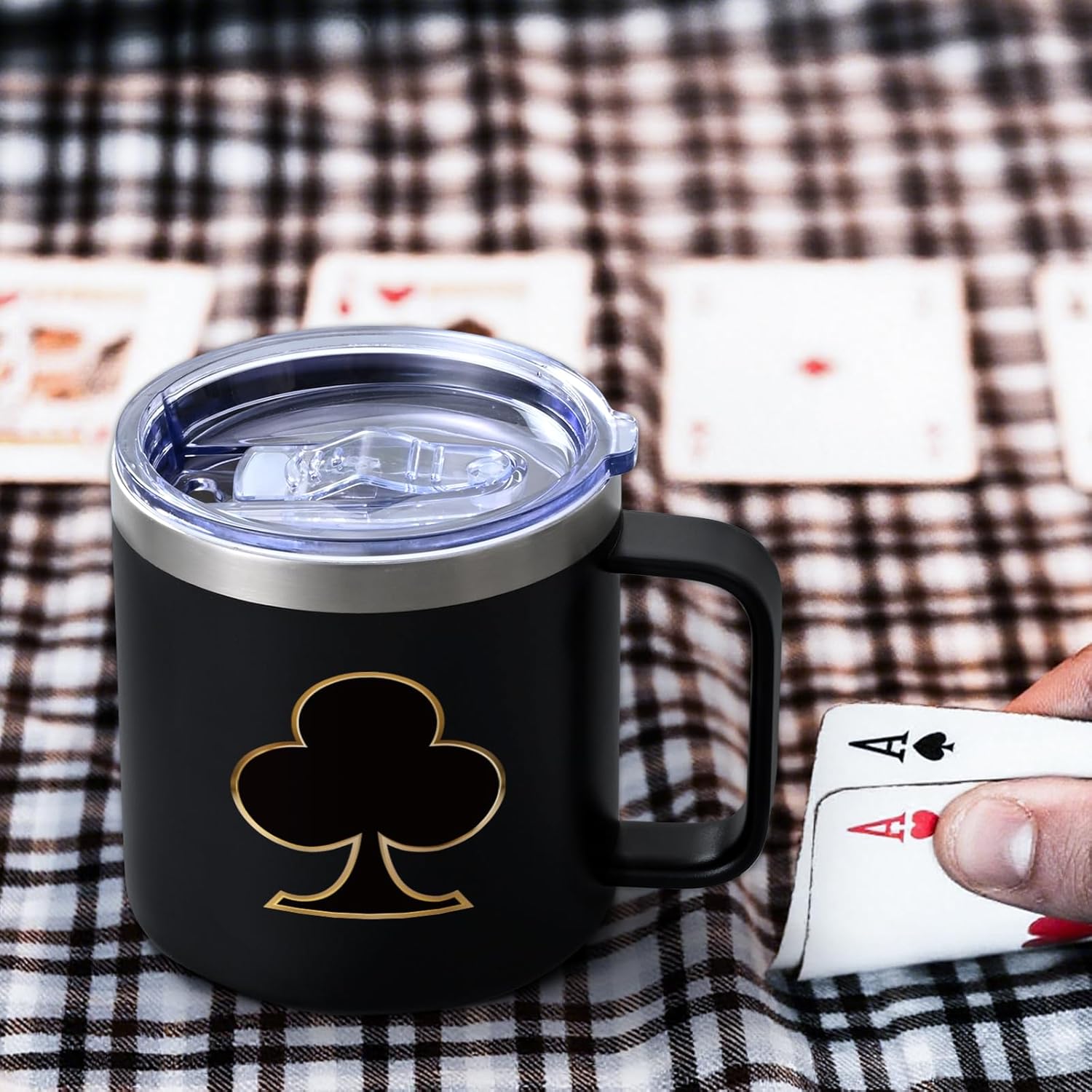 Gtmileo Poker Gifts, 4Pcs Casino Insulated Coffee Mug, Christmas Holiday Birthday Gambling Gifts for Poker Players Men Women (14Oz-Black) - Image 6