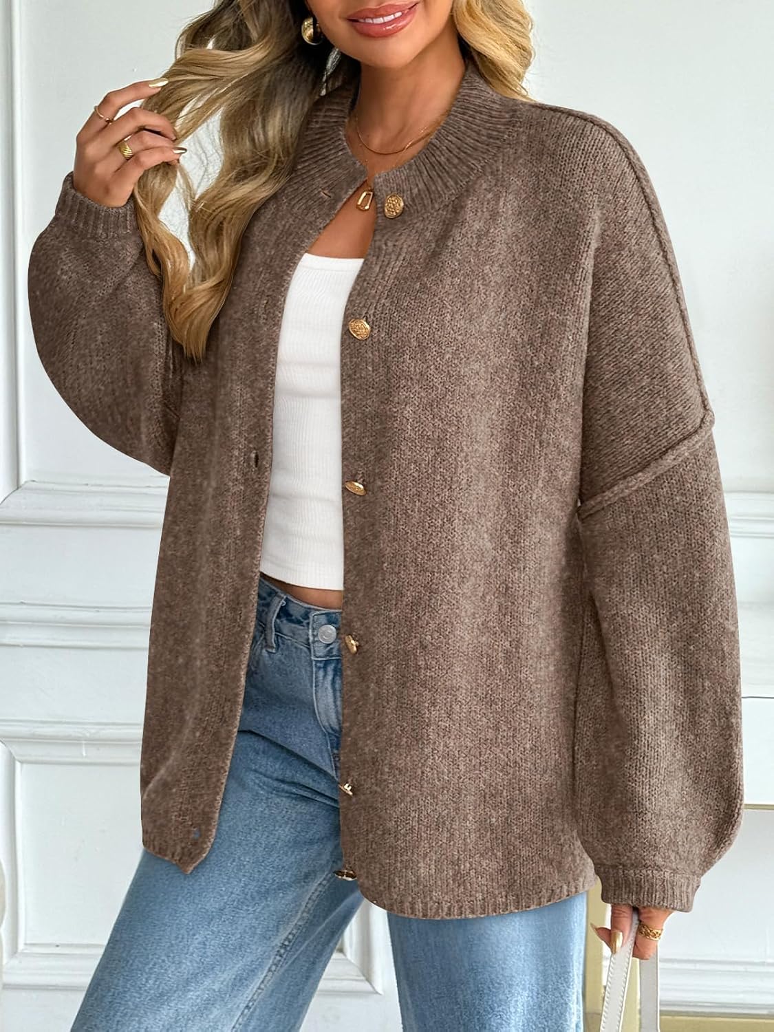 LILLUSORY Womens Oversized Chunky Knit Cardigan Sweaters Long Lantern Sleeve Button Down Cozy Trendy Jacket - Image 3