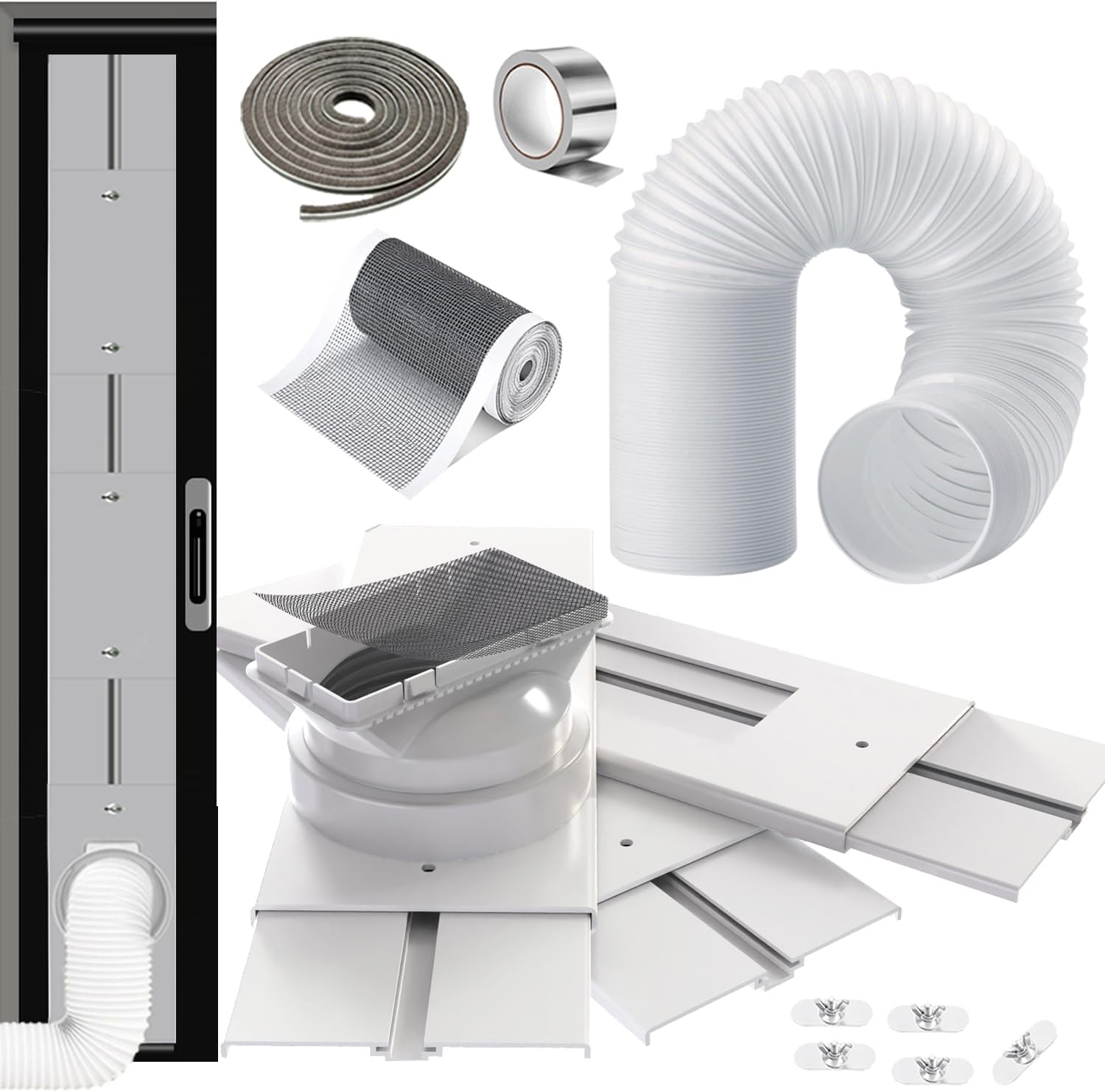 95" Sliding Door AC Vent Kit with Φ 5.9"AC Hose Filter Screen & Weather Stripping Universal 5.0/5.9 Inch Coupler for Window/Sliding Glass Door Portable AC Energy Saving Airtight Seal Pancel