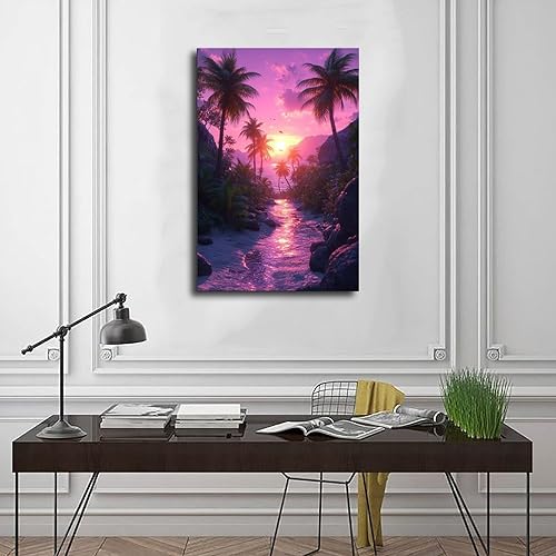 Miniatura 3 de ZMLIS Vaporwave - Póster de atardecer  Impresión estética de pared de los años 80  Decoración de habitación de neón Cyberpunk para jugadores,