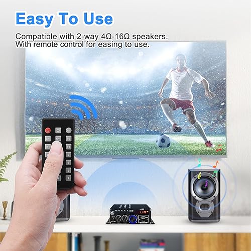 Miniatura 6 de Amplificador de potencia de audio Bluetooth 5.0 AK-380 400W+400W 2.0 CH HiFi Stereo Amp Receptor con USB, SD, AUX, antena FM para coche, hogar, bar,