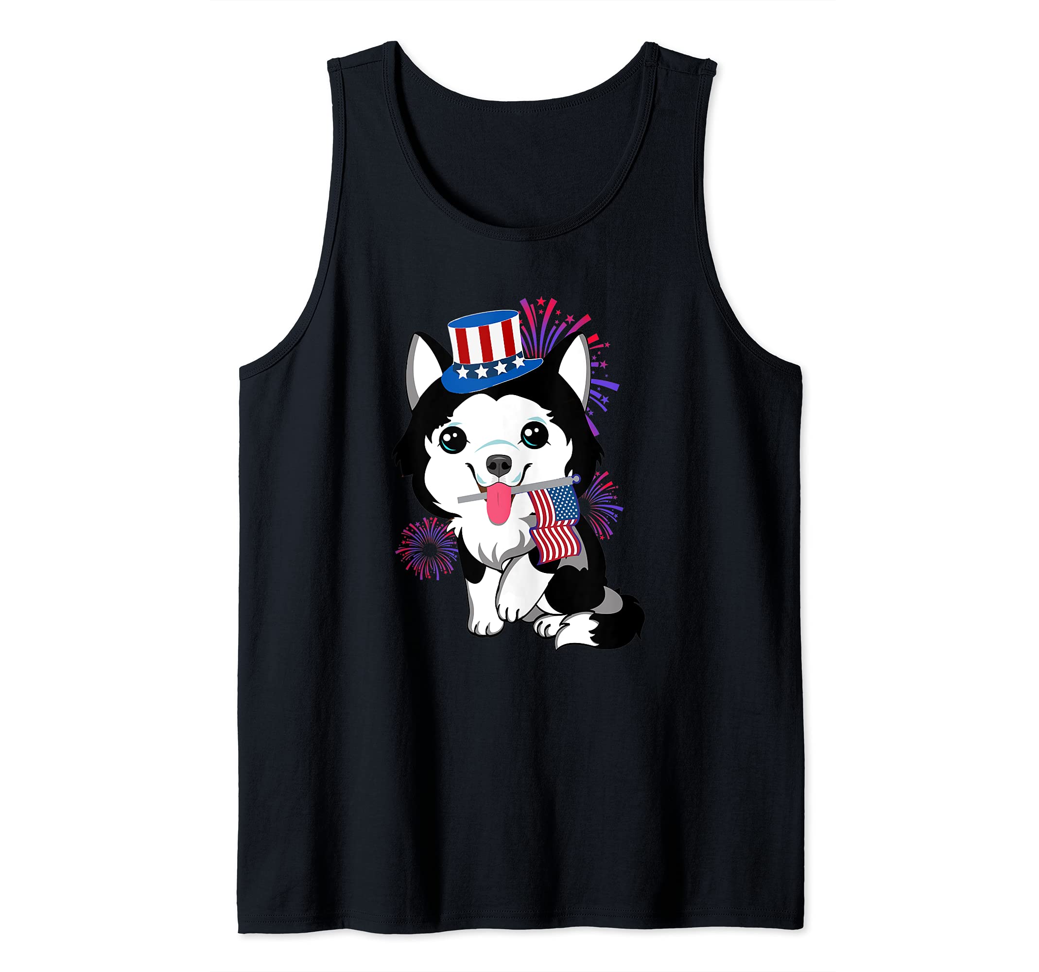 America 4th of July Independence Day Patriotic Husky Dog Tank Top