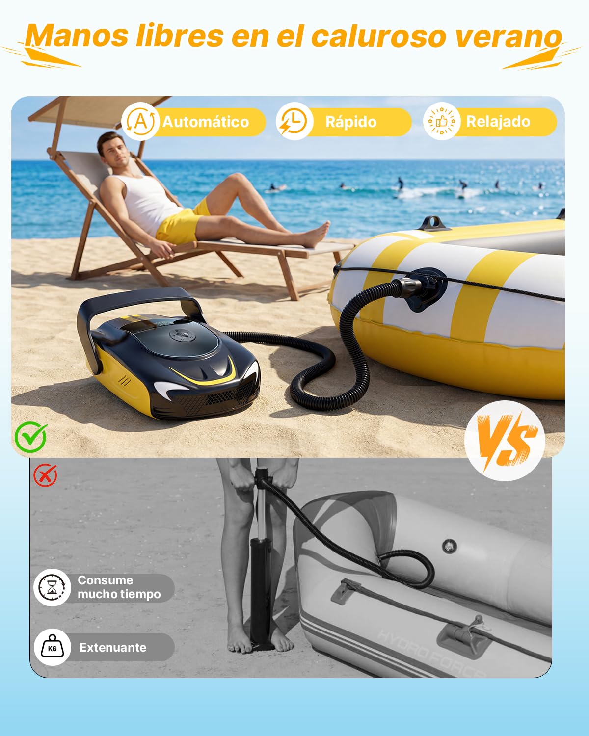 Bomba Eléctrica Sup 50 PSI, Bomba de Aire Eléctrica Recargable para Sup, Inflado/Desinflado Inteligente, con luz LED, para Tablas de Sup, Kayaks, Motocicletas, Pelotas, Colchones de Aire
