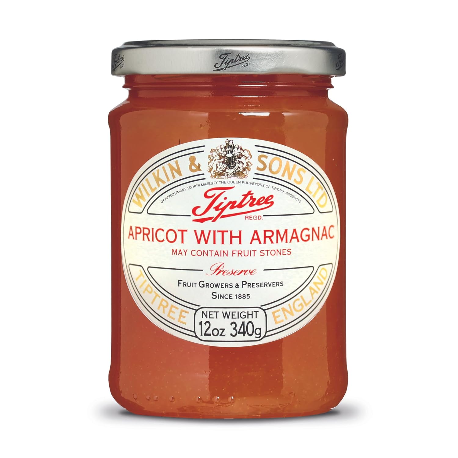 Tiptree Apricot & Armagnac Preserve, 12oz Jar - Premium Whole Fruit Jam with Brandy, Gluten-Free