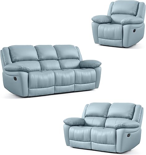 Miniatura 3 de Furniture of America Sorin Modern - Juego de sofá reclinable de cuero de 3 piezas con reposabrazos de almohada, sofá modular reclinable, sofá