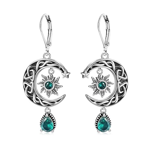 TALYKONG Gothic Skull/Bat/Skeleton/Anatomical Heart/Black Rose Earrings for Women Dangle Goth Jewelry Valentines Halloween Christmas Gifts for Women Men - sun and moon