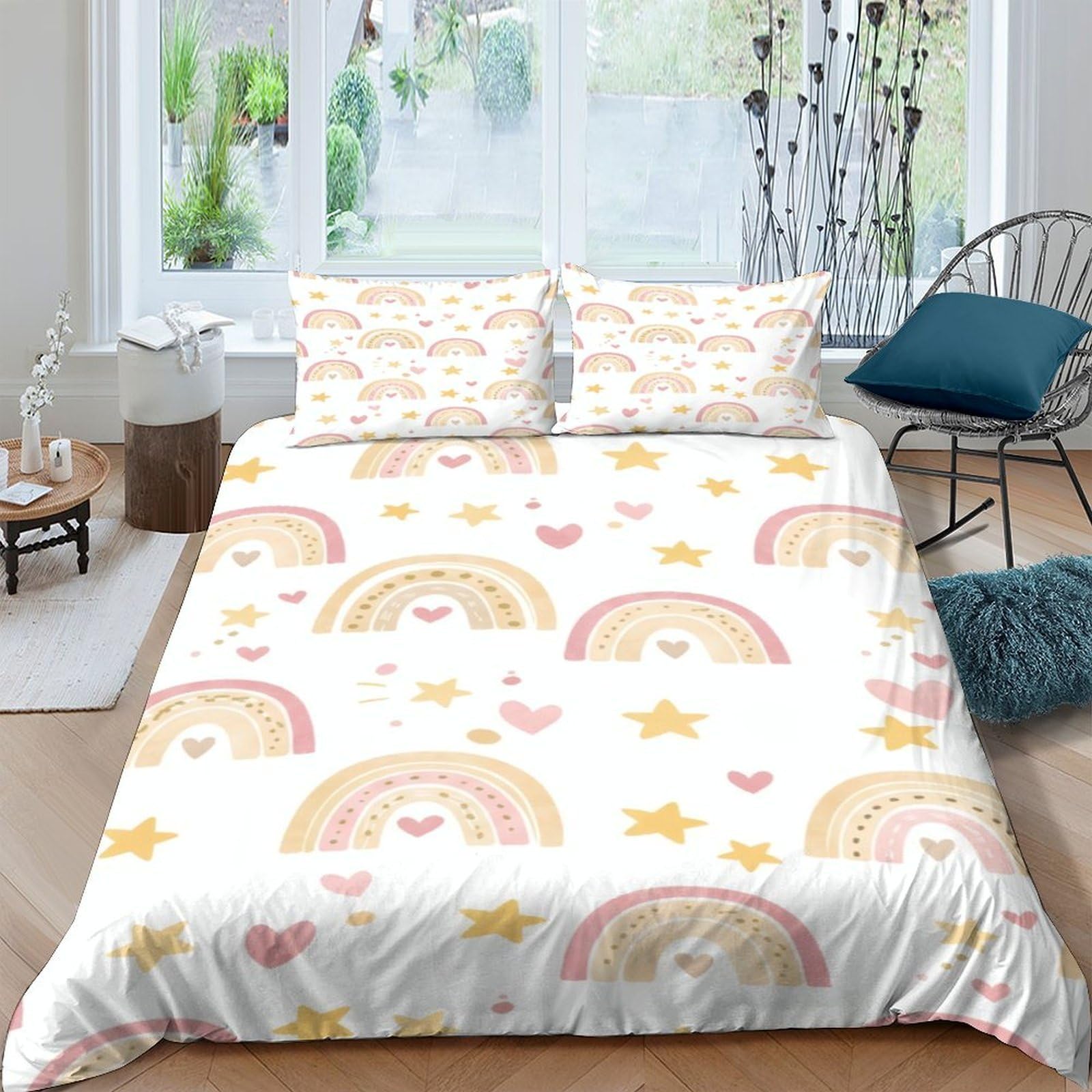 Ctjqhvkz Style-10 3D Printed Rainbow Sunshine Fitted Sheet Microfiber Soft Pastel Star Mattress Cover For Bedroom Dorm Decor Easy Care Single（135X200cm）