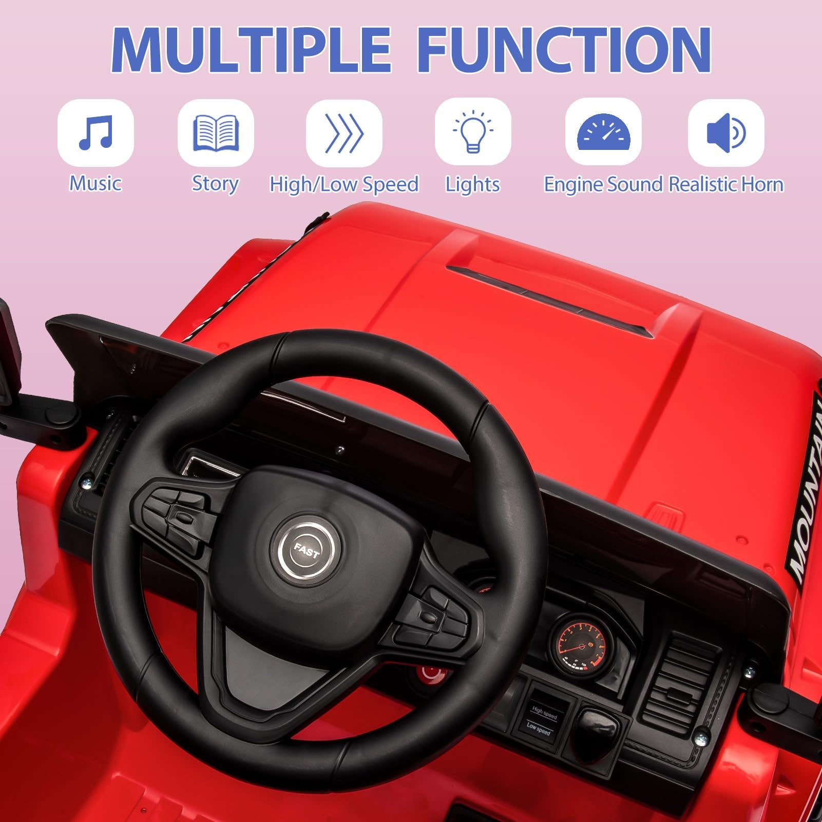 Quad elettrico bambino 2 posti 12 V con telecomando genitore, Quad auto elettrica con Bluetooth e fari LED, 3 velocità regolabili, veicolo tutto terreno per bambini 3-8 anni (rosso)