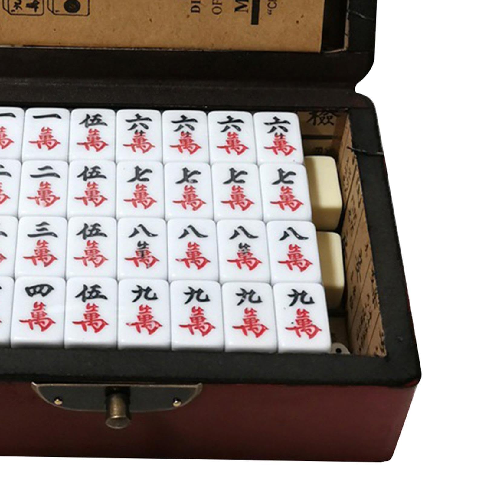 Coffret en Bois de Mini-tuiles de Mahjong Classiques, Facile à pour Les débutants et la Famille. Jeu de Mahjong Traditionnel Chinois, Portable et, Double Couleur