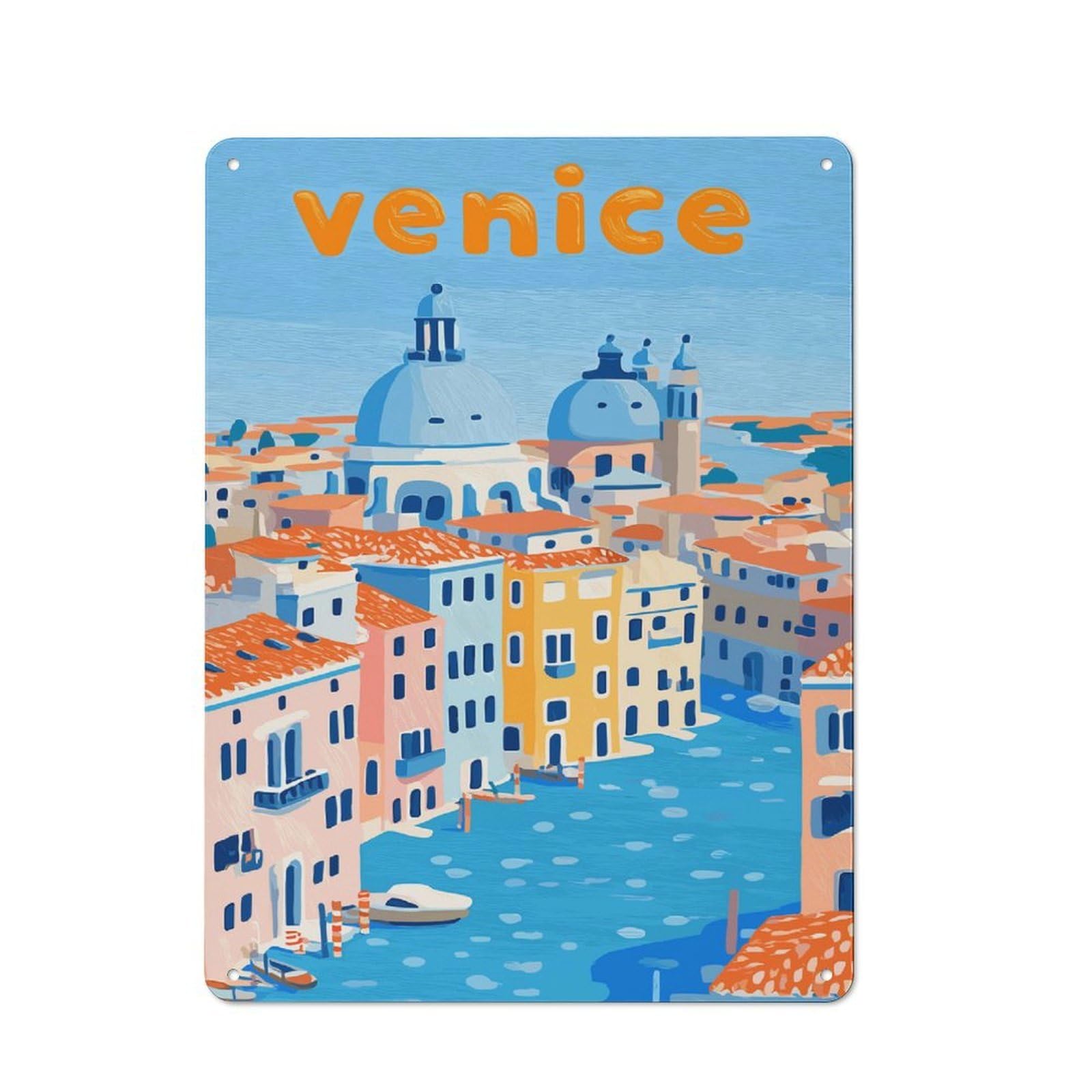 Junmoney Venice Cityscape Illustration Retro Tin Sign 40X30cm For Dining Room Or Kitchen, Suited To Kitchen Wall Decor Lovers