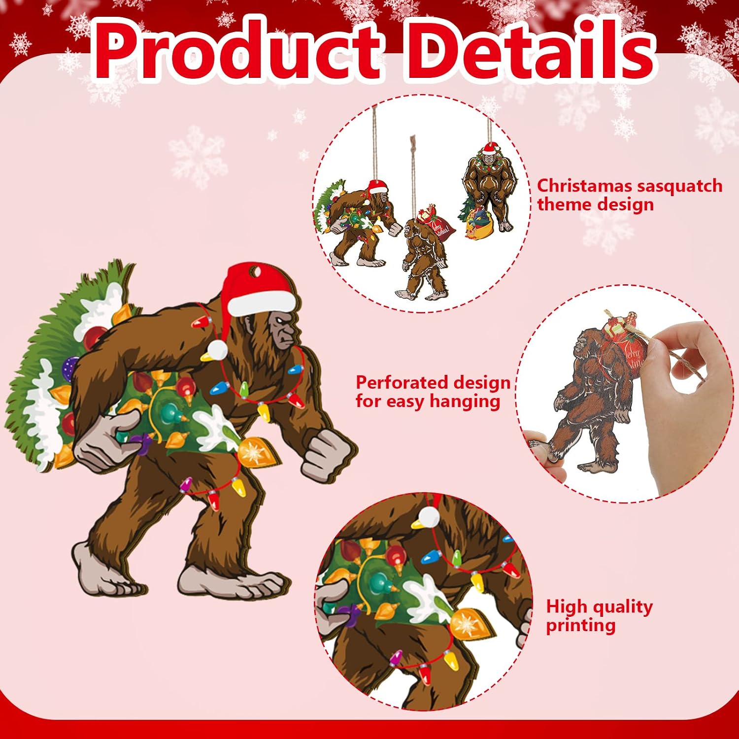 Kajaia 24 Pcs Christmas Bigfoot Ornaments Wooden Funny Decorations Bigfoot Decor Christmas Tree Sasquatch Ornament Hanging Accessories for Xmas Tree Birthday Party Supplies image 3